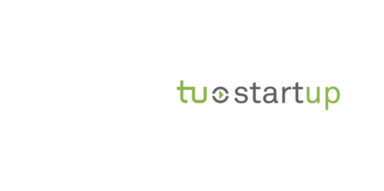 tu startup logo gray green lettering