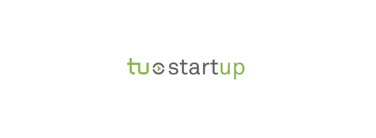 tu startup logo gray green lettering