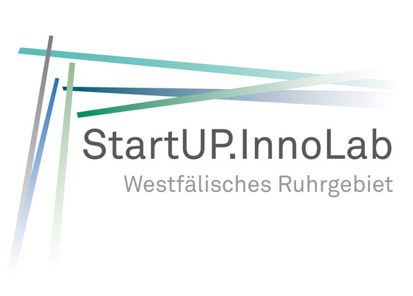 StartUP.InnoLab Logo blaue Striche und grauer Schriftzug