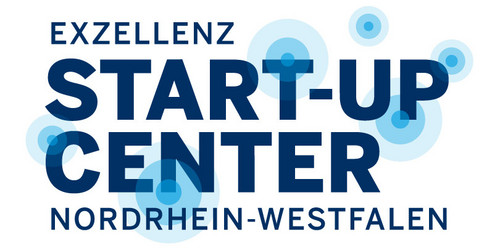 Exzellenz Start-Up Center Logo Blauer Schriftzug und blaue Kreise
