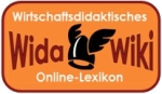Logo von Widawiki: Orangener Hintergund, mit weißem und rotem Schriftzug und schwarzem Wikingerhelm